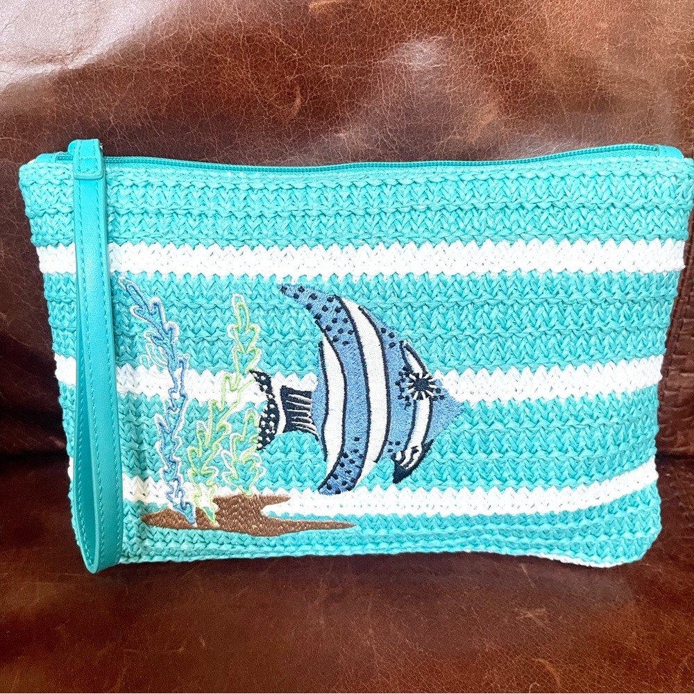 Vera Bradley Set Of Crochet Straw Tote Bag And Zippered Wristlet Pouch Bag - Picture 5 of 14